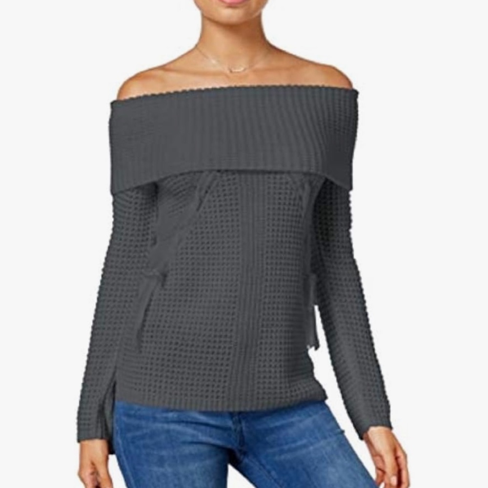 Chic Off-Shoulder Charcoal Sweater